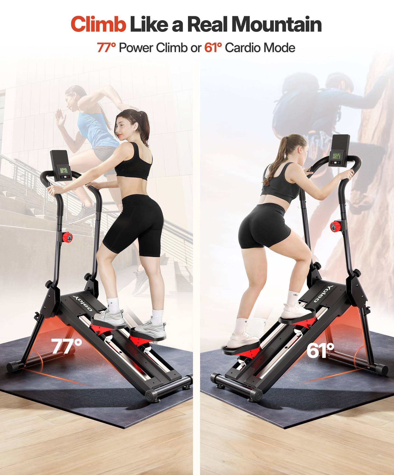 YOLEO Magnetischer Stair Stepper für Zuhause, 16-stufiger Widerstand, klappbarer Treppensteiger mit 71 cm Schrittlänge, leiser Heimtrainer mit Handlauf, Pulssensor & LCD