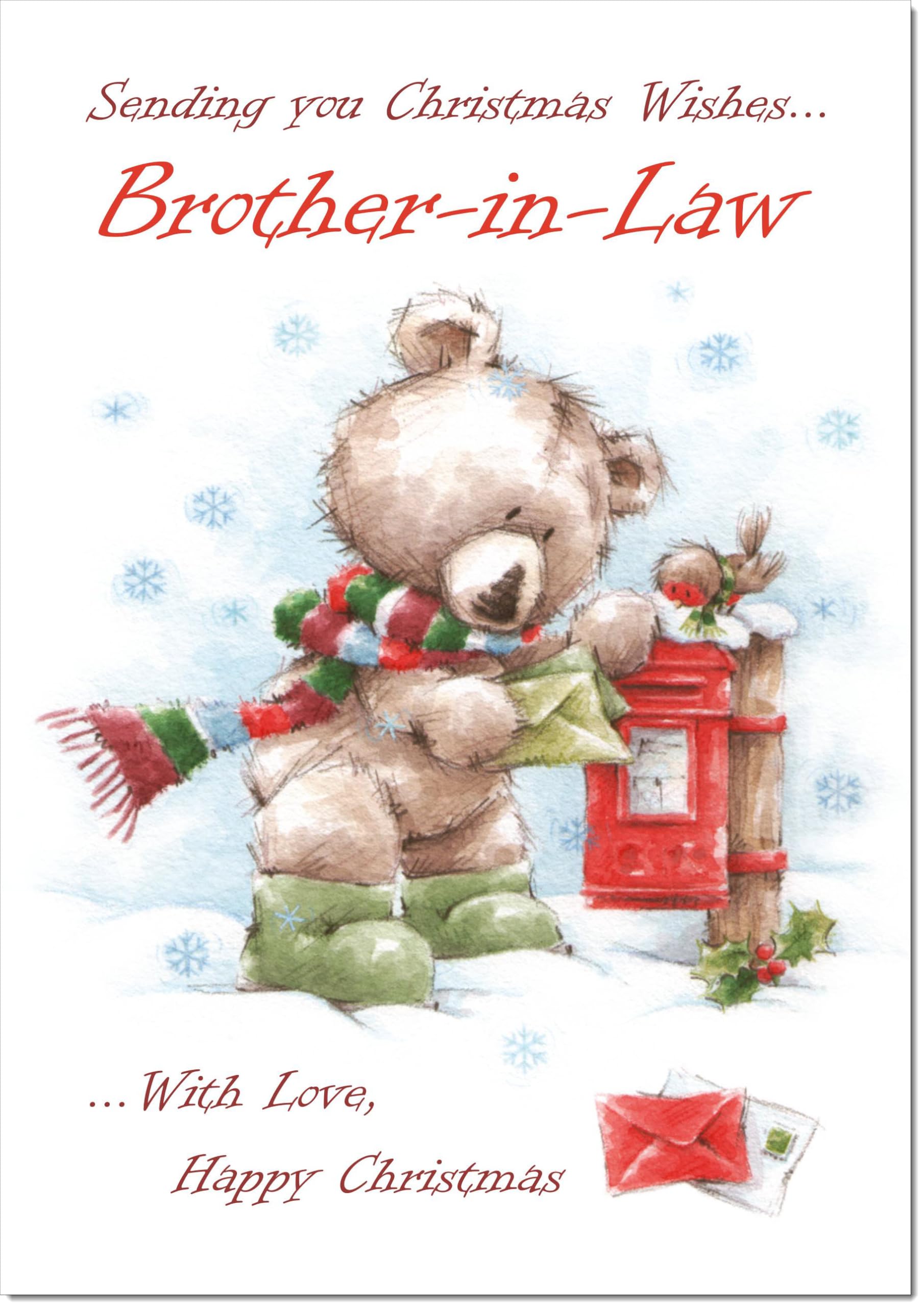doodlecards Brother in Law Christmas Card Cute Bear at Post Box Large A4 Size Christmas Card for Brother in Law with Plain Envelope — image 1