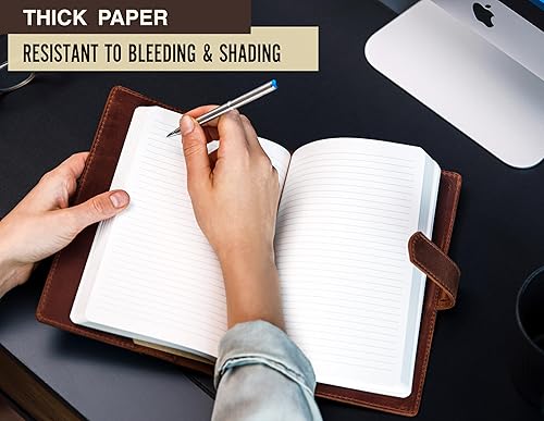 Miniatura 4 de Diario de cuero 100% genuino grabado con nombre o iniciales  Fabricado en Estados Unidos  Regalo personalizado para negocios, universidad, viajes,