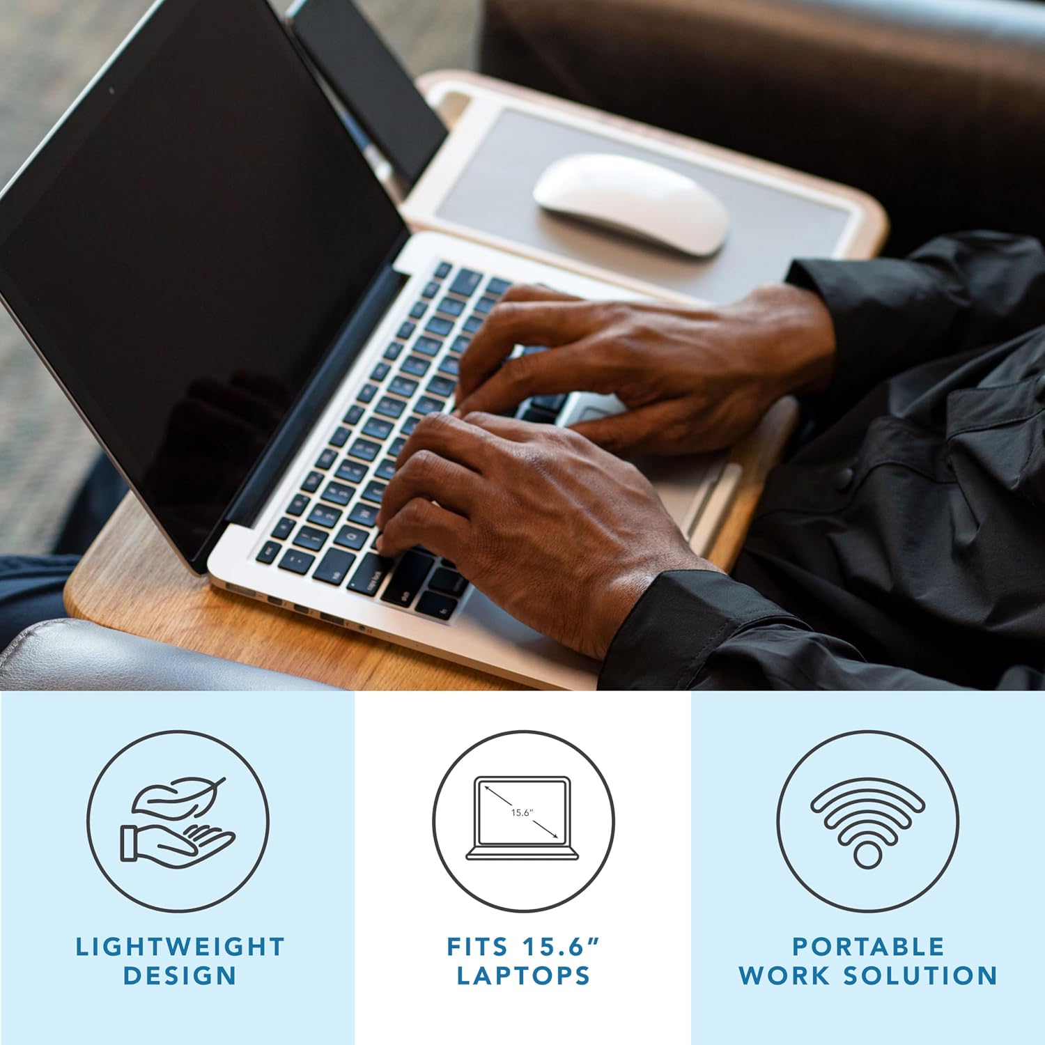 LAPGEAR Home Office Pro Lap Desk with Wrist Rest, Mouse Pad, and Phone Holder - Black Carbon - Fits up to 15.6 Inch Laptops - Style No. 91598, view 11