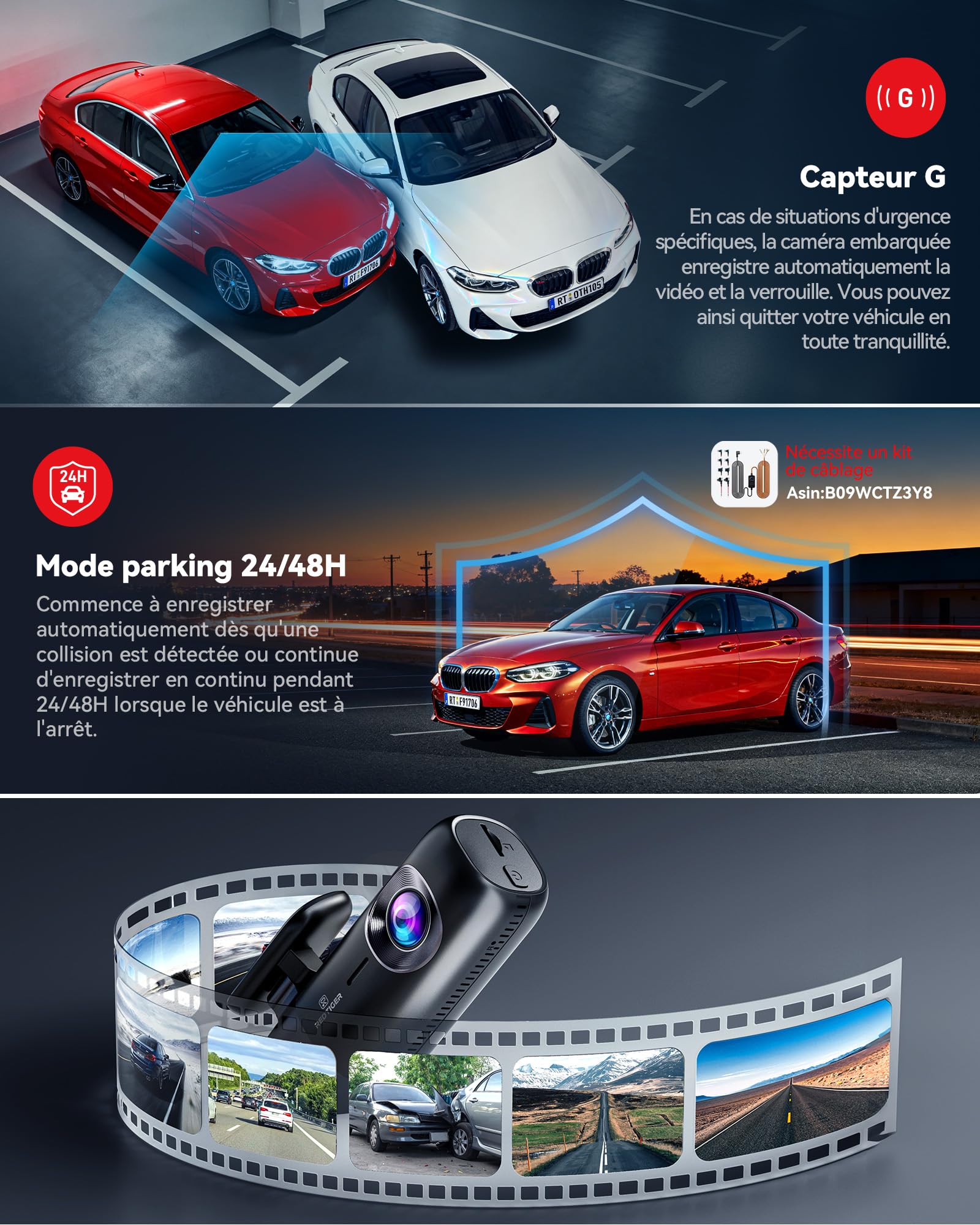 REDTIGER Dashcam Voiture avec WiFi 5 GHz, 4K+1080P Avant et Arrière, GPS | Enregistrement en Boucle, Vision Nocturne, Surveillance du Stationnement, Contrôle Via Application (F9)