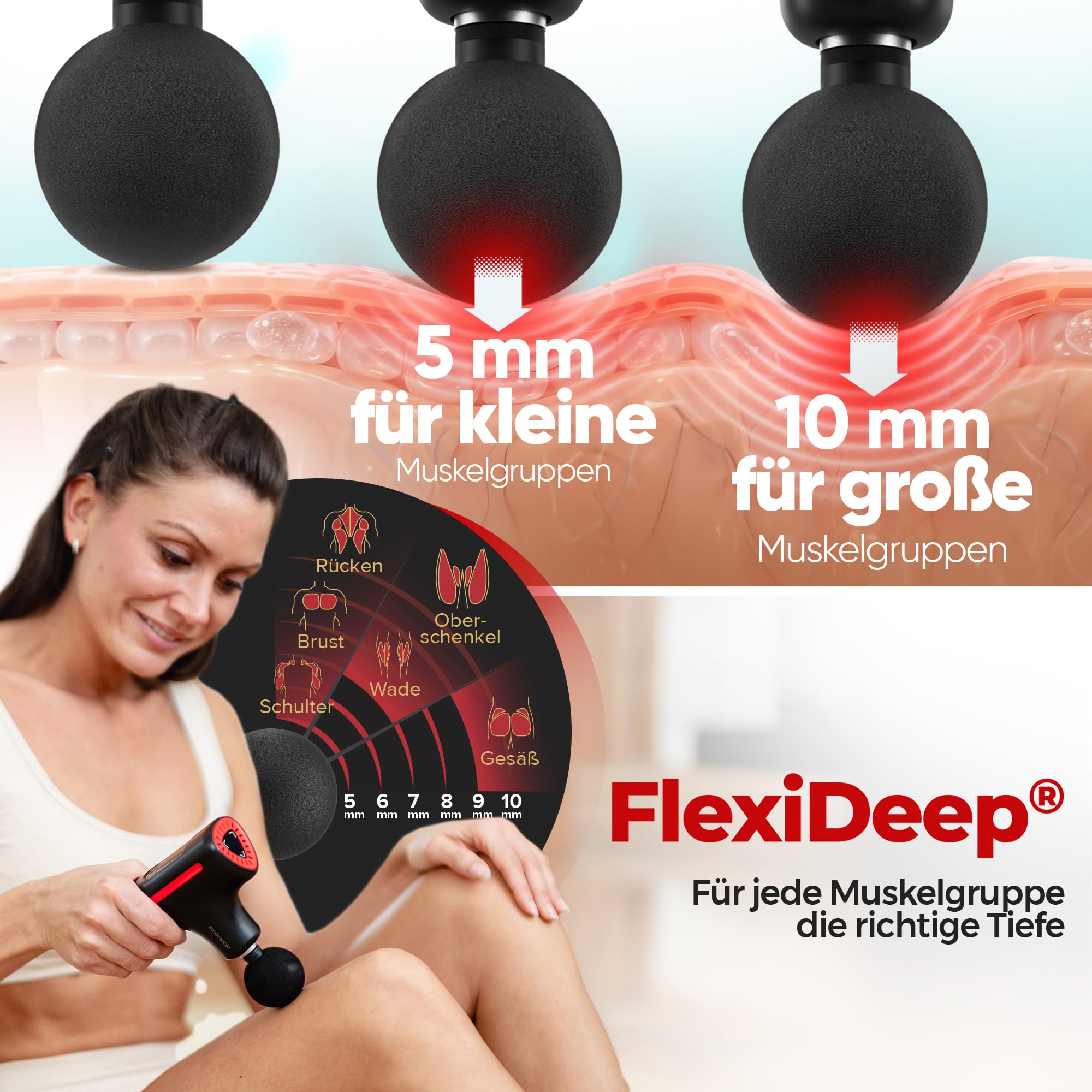 MINI Massagepistole NOTE 1,2 - verstellbare Massagetiefe 5-10mm (FlexiDeep) - Massage Gun & Massagegerät klein für Rücken Nacken Schulter - Muskelpistole Faszienpistole für Sport & unterwegs