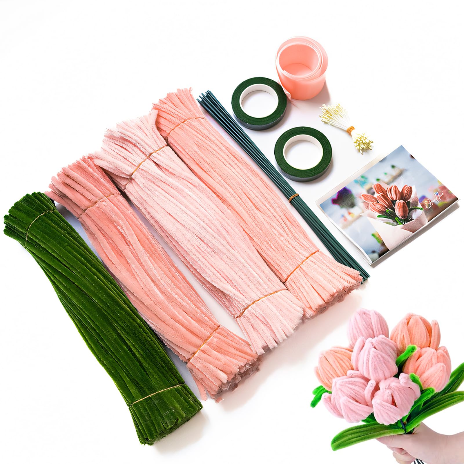 Woobroo 400PCS Pipe Cleaners for Craft Flowers, Macaron Pipe Cleaners Set for Floral Arrangements and Art Projects (Pink)