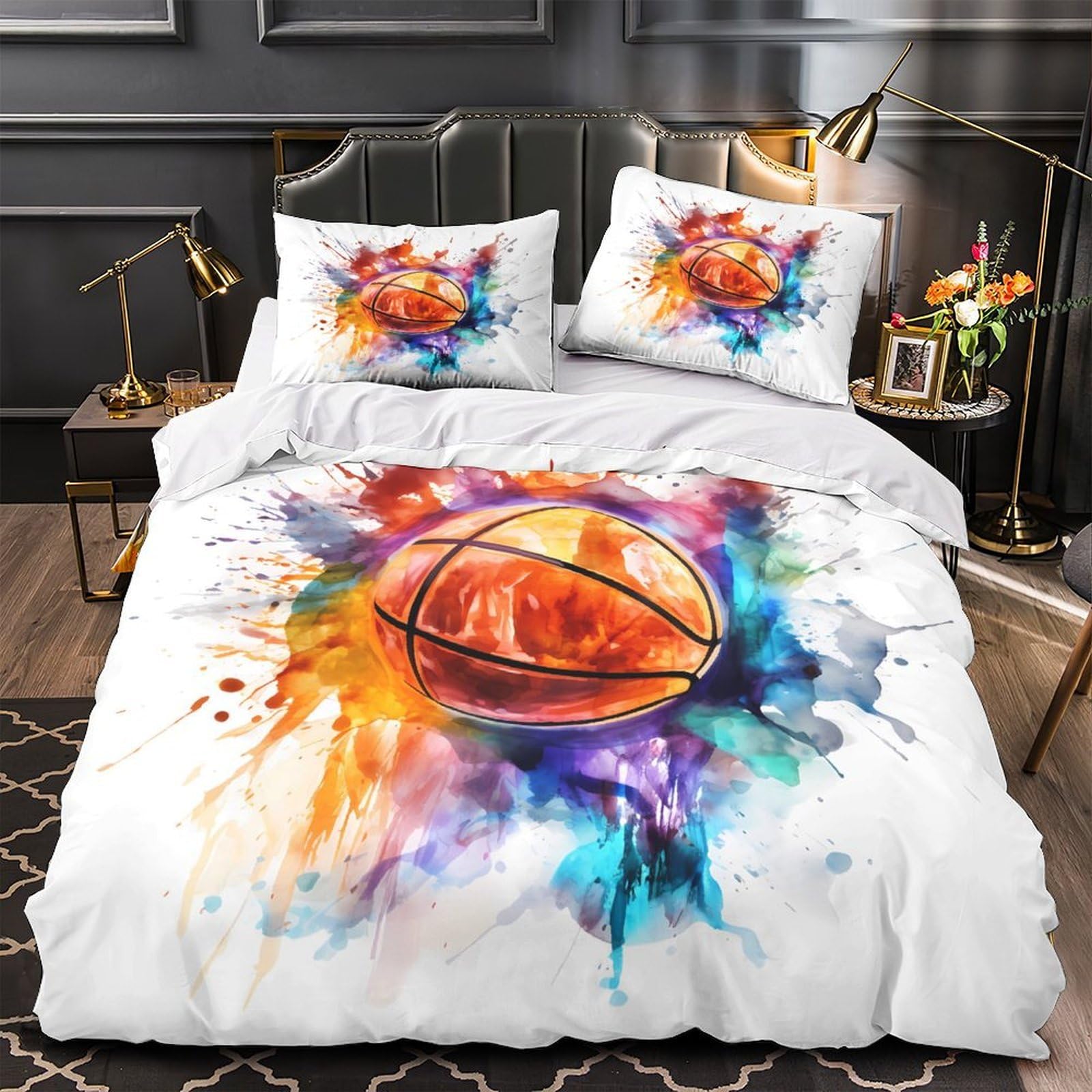 Housse de couette basket pour chambre garçon et parure de lit aquarelle 3D