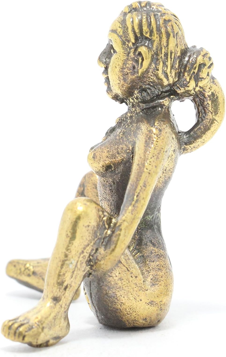 WitnyStoreWitnyStore 1" Brass Pher Naked Lady Sitting Spreading Legs Bun Hair Lucky Charm Phallic Talisman Female Genitalia Animistic Symbol of Fertility Traditional Thai Beliefs Amulets Miniature Figurines