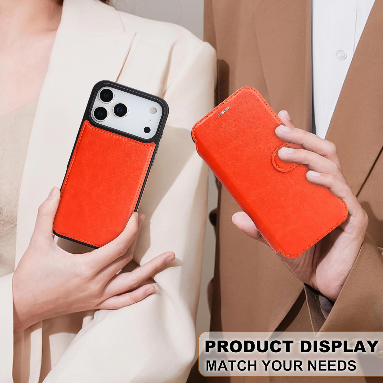 for iPhone 17 Pro Max Wallet Case with [RFID Blocking] Card Slot, MagSafe-Fit, 2-in-1 PU Leather Flip Fold Stand Shockproof Magnetic Detachable Phone Case for iPhone 17 Pro Max,Orange