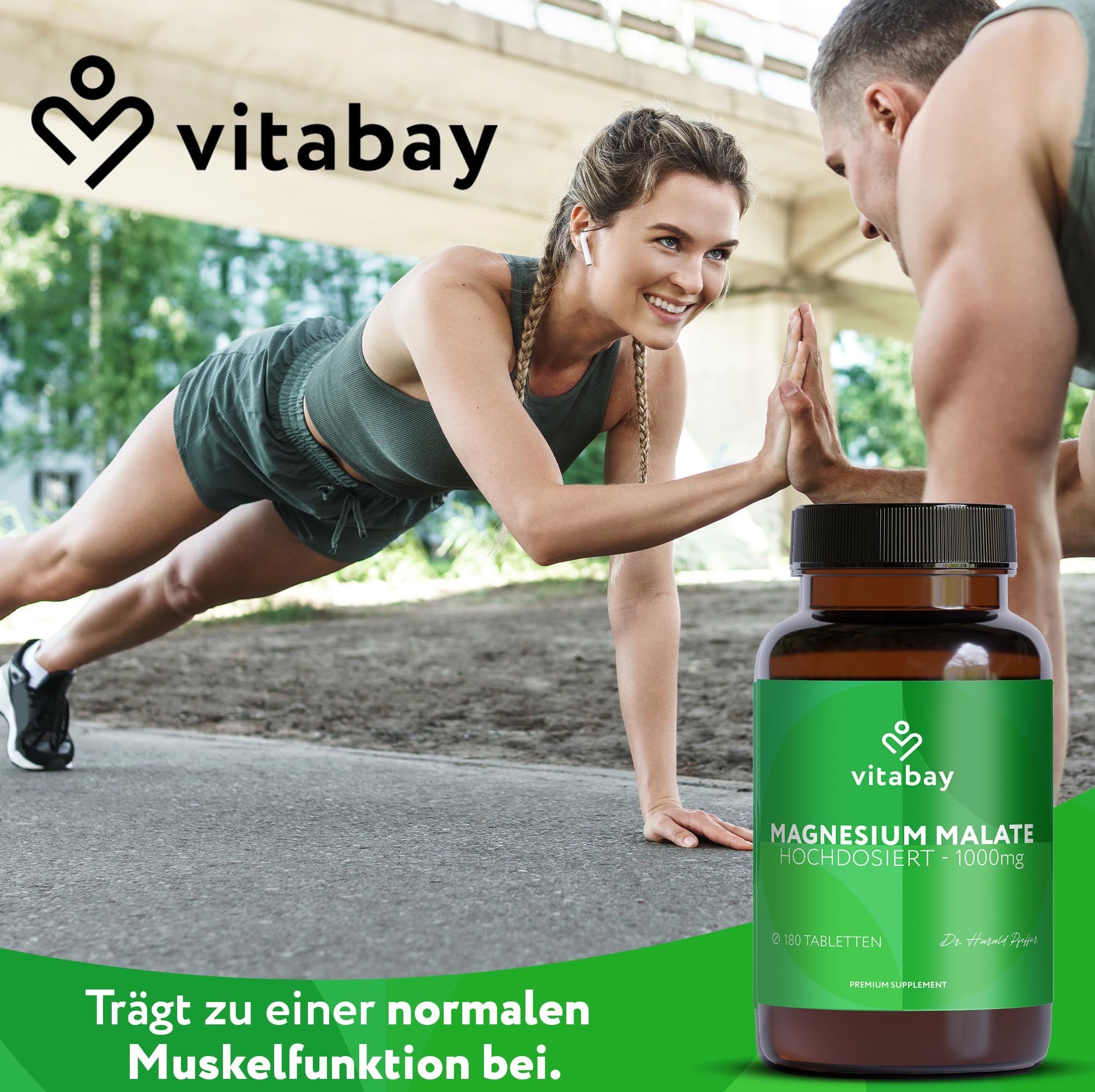 Vitabay Magnesium Malat 1000 mg – 180 Vegane Tabletten – hochdosiert - Für Energiestoffwechsel, Müdigkeit & Muskelfunktion – Laborgeprüft in Deutschland und ohne Zusatzstoffe – Vorrat für 6 Monate