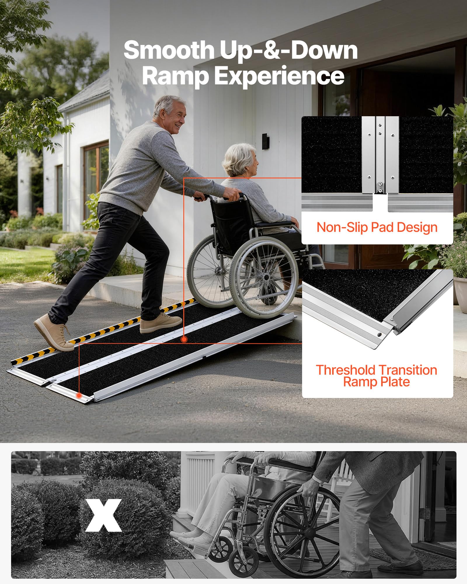 VEVOR Rampa para Silla de Ruedas Plegable de Aluminio 1520 x 745 mm, Rampa de Umbral Antideslizante con Capacidad de Carga 362,9 kg para Puertas, Entradas, Escaleras, Andadores, Scooters y Uso Diario