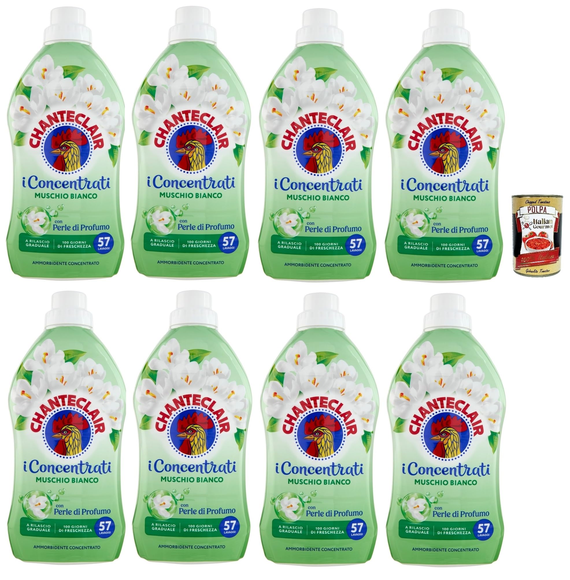Italian Gourmet Bundle Konzentrierter Weichspüler Weißer Moschus 8x 1140ml + Italian Gourmet Polpa Gratis – 57 Waschladungen pro Flasche laut Verpackung, 456 Waschladungen, Vorrat 9,12L