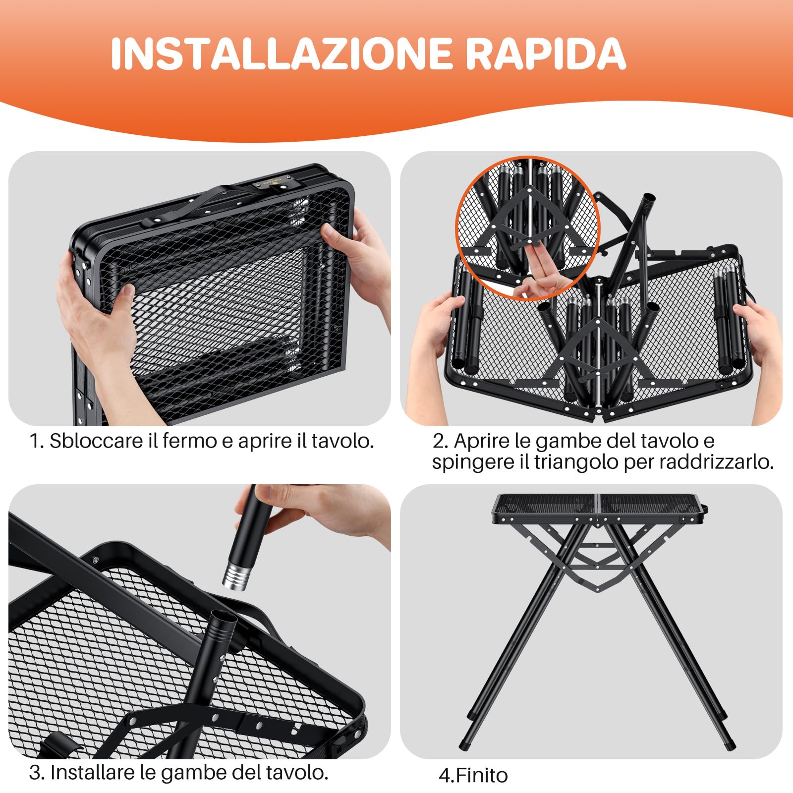FUNYKICH Tavolo da Campeggio Pieghevole 60x40 cm,Tavolo da Barbecue Portatile a Forma di X con Maniglia di Trasporto e Altezze Regolabili,Capacità di Carico 80 KG,per Giardino/Picnic/Balcone