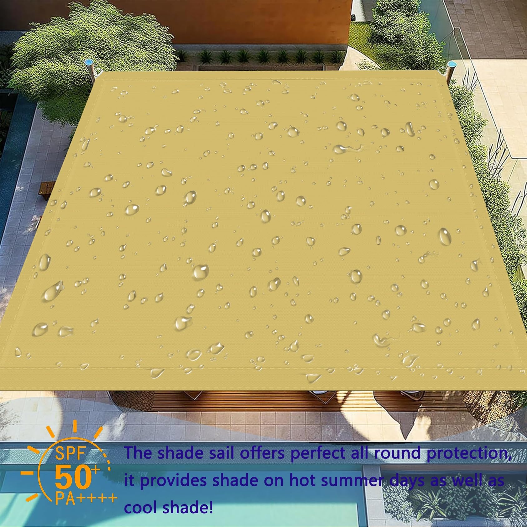 Voile d'ombrage Rectangle 2.5 x 4 m UV Protection Solaire Toile Ombrage Exterieur Inclus Kit de Montage pour Terrasses, Balcons et Jardins, Jaune Sable