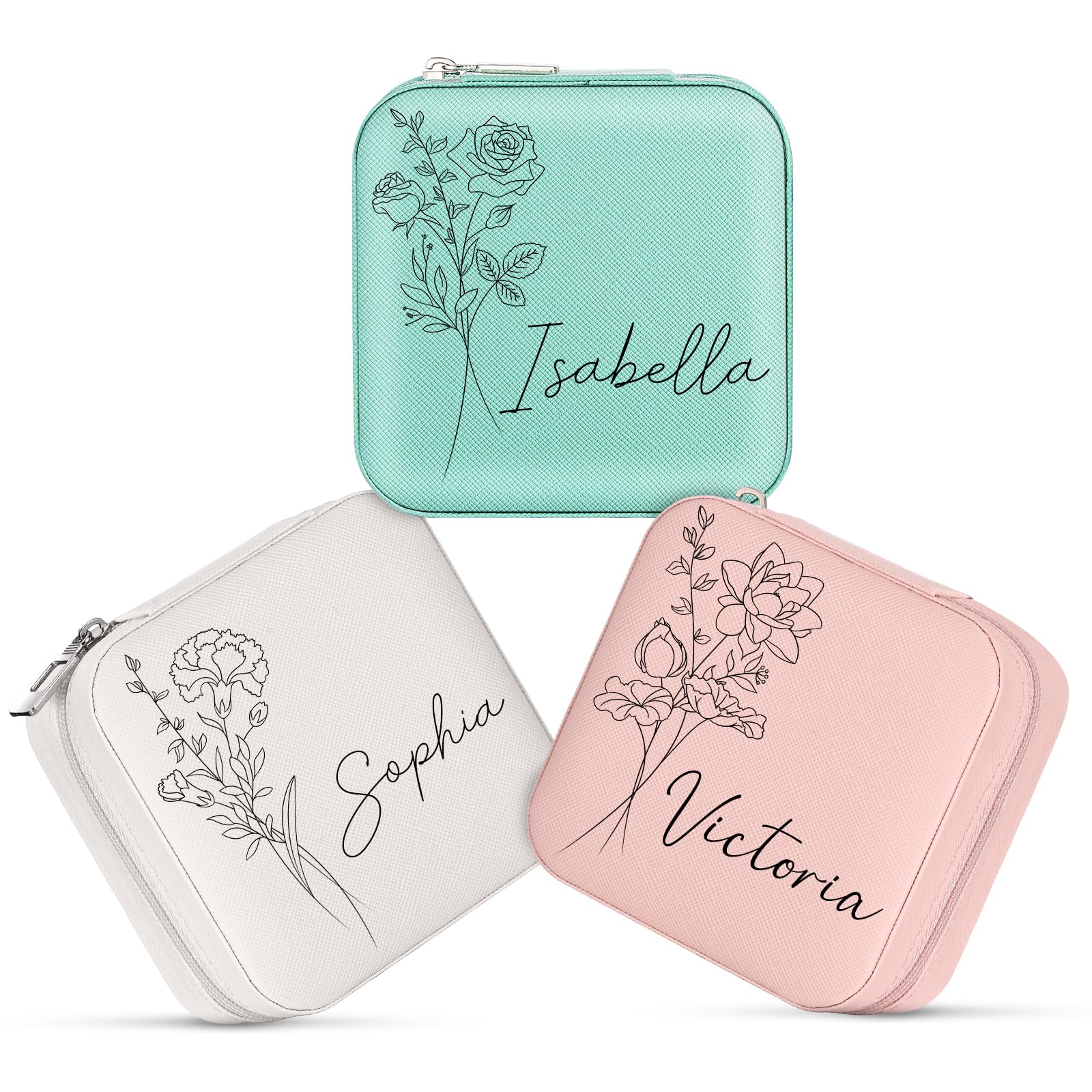 Personalized Jewelry Box Custom Travel Jewelry Case Leather Small Birthday Gifts for Women Mom Gifts From Daughter Mothers