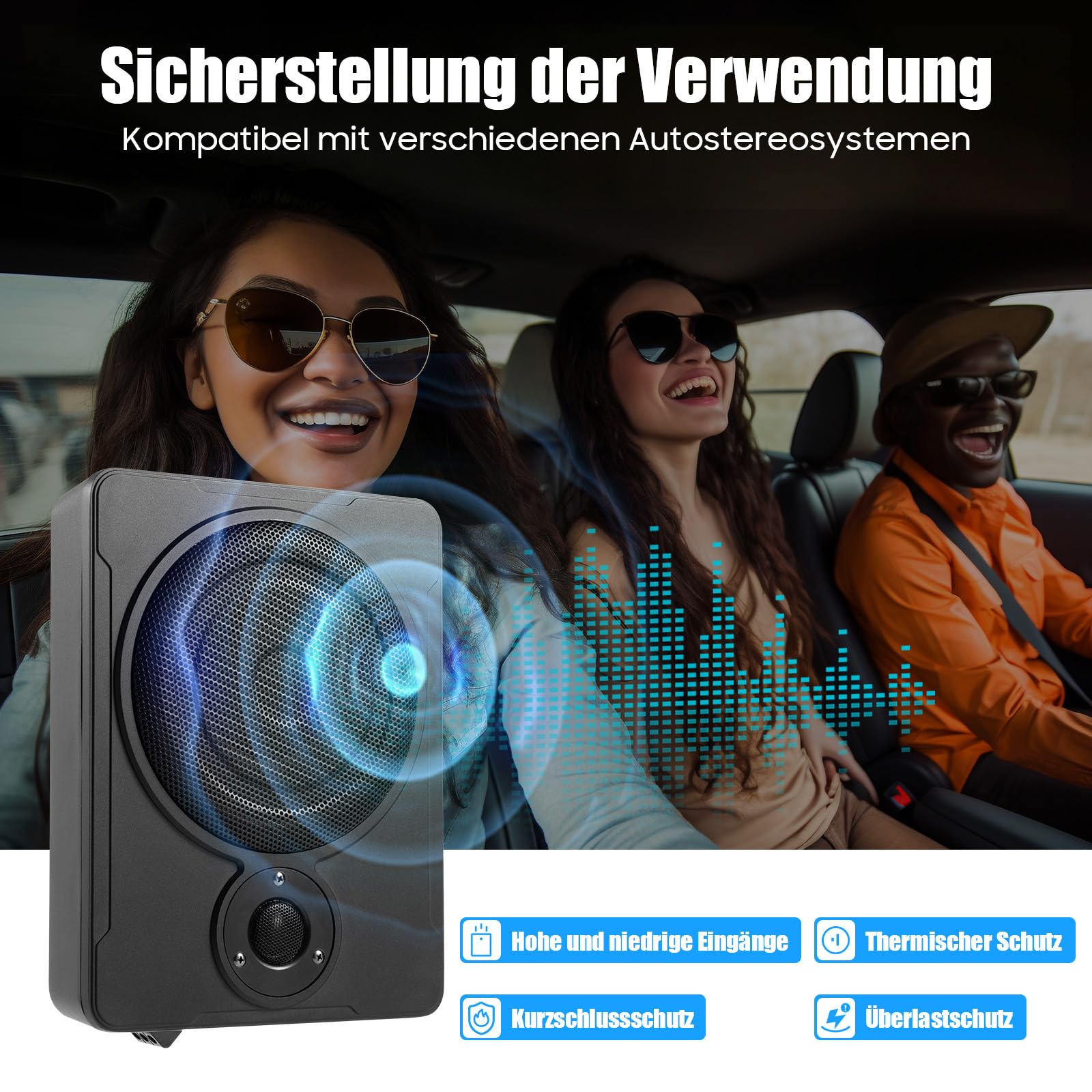 Subwoofer sottosedile per auto, subwoofer attivo sotto il sedile, amplificatore attivo per auto, altoparlante attivo e subwoofer con cavo di collegamento abbinato, woofer attivo per auto, camion