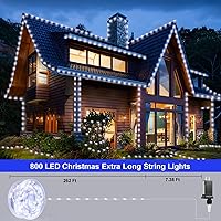Vista 2 de Luces de Navidad de 262 pies, 800 luces LED para exteriores, alambre transparente para árbol de Navidad con 8 modos impermeables, tira de luces