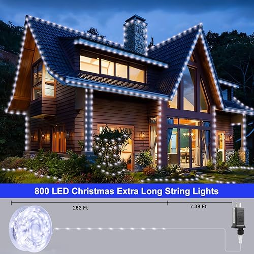 Miniatura 2 de Luces de Navidad de 262 pies, 800 luces LED para exteriores, alambre transparente para árbol de Navidad con 8 modos impermeables, tira de luces