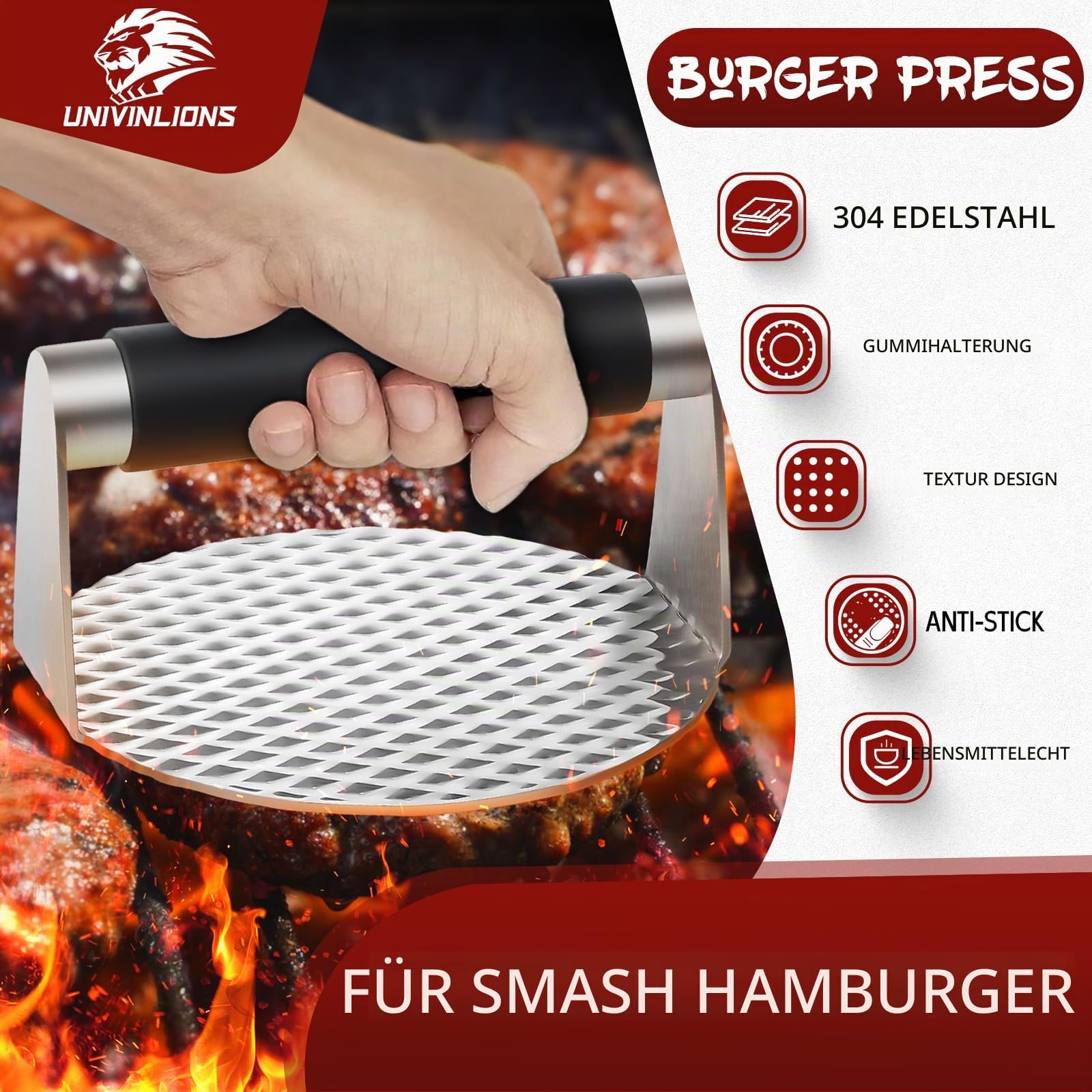 Barbecue Burger Set,Großer Grillspatel,5,5 Zoll Burgerpresse,Professioneller Pfannenwender Edelstahl,Burger Smasher für Pattie,Grill Werkzeug Outdoor und Indoor