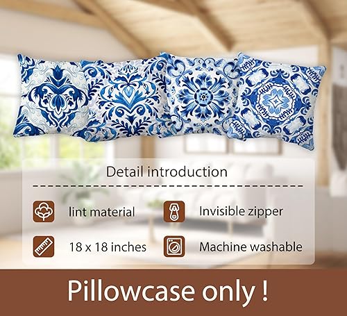 Miniatura 7 de Huester Chinoiserie - Fundas de almohada de 18 x 18 pulgadas, almohadas decorativas, porcelana azul y blanca, decoración del hogar