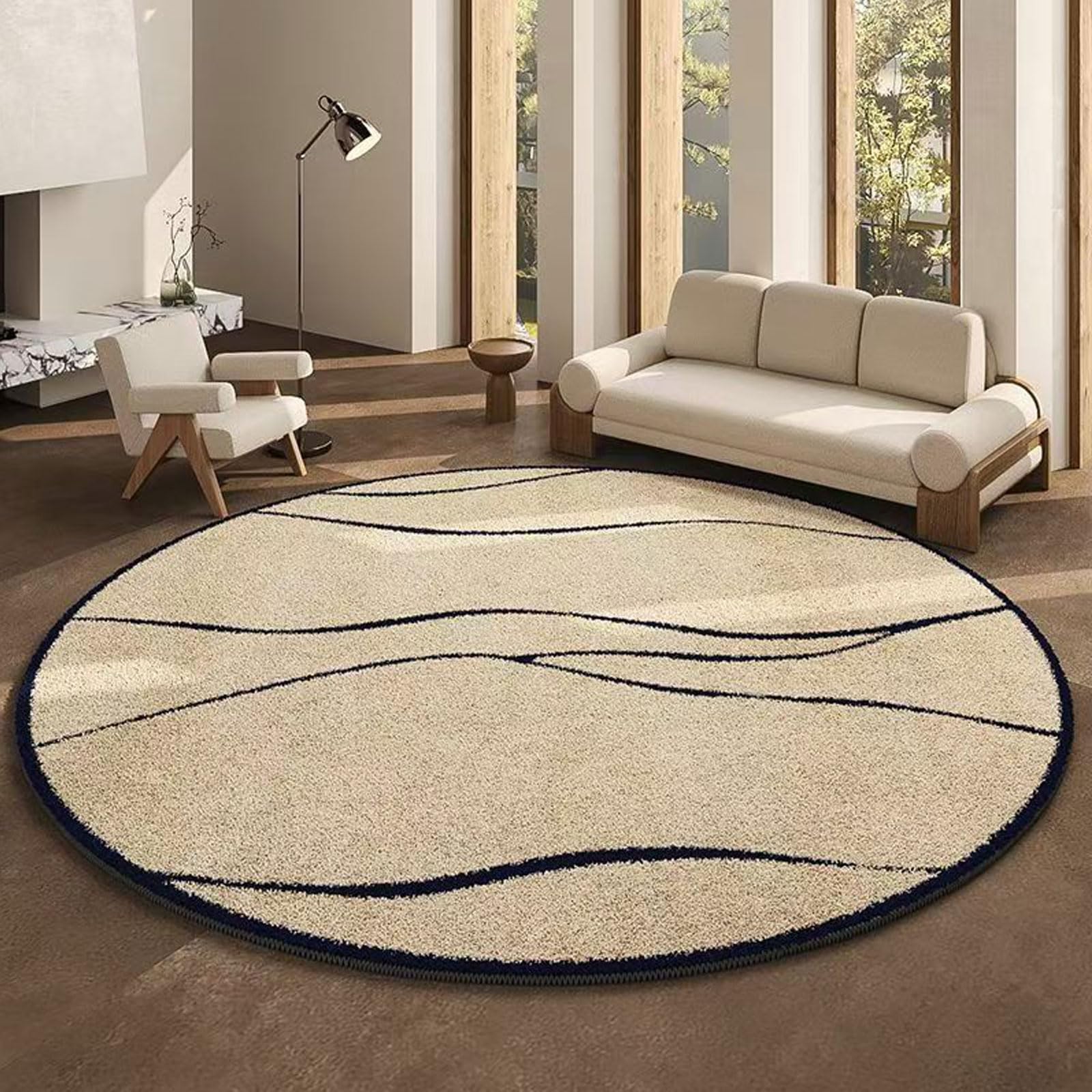 Niepan Willow Line Circle Modern Minimalist Round Living Room Carpet, Imitation Cashmere Area Rug, 80Cm,