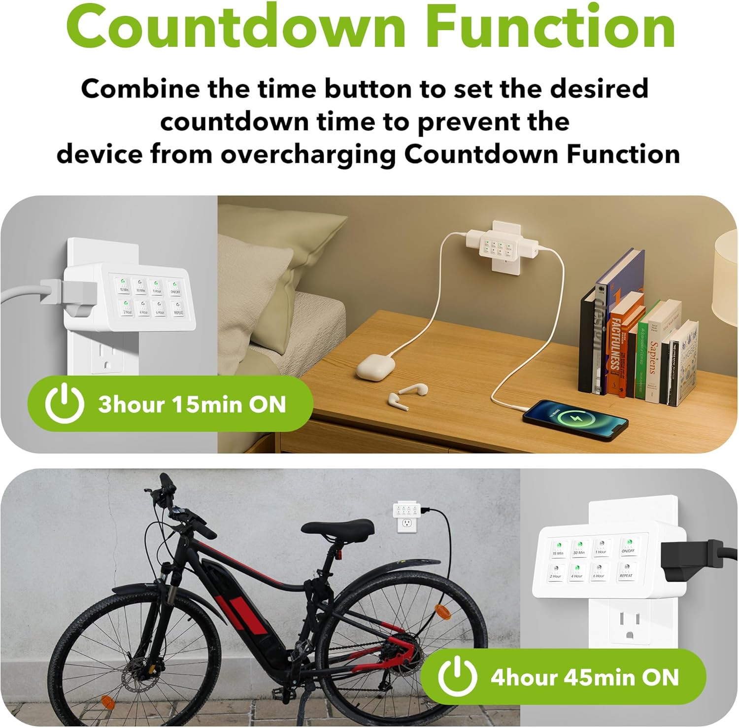 BN-LINK Indoor Countdown Timer with Repeat Function, Digital Timer for Electrical Outlets, Heavy Duty Accurate Compact Size for Appliance, 2-Outlets, 3-Prong Grounded Outlet, 15A/1875W ½ HP ETL Listed - Image 5