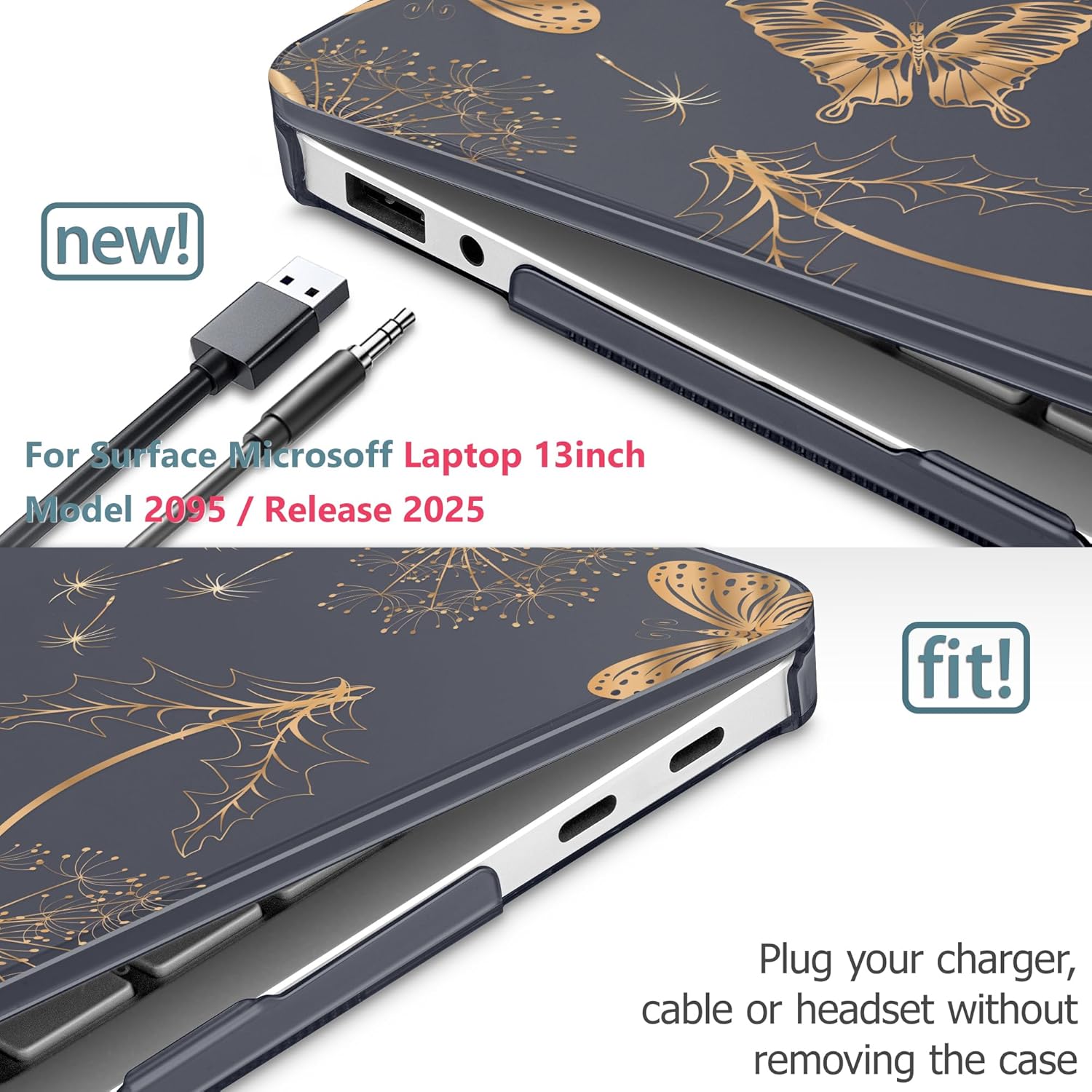 Clear Case for 2025 Microsoft Surface Laptop 13 Inch - Windows 11 Copilot+ PC - Touchscreen Display Cover (Fits Model 2095,NOT Fitting Other Surface Laptop), Butterflies - Image 3