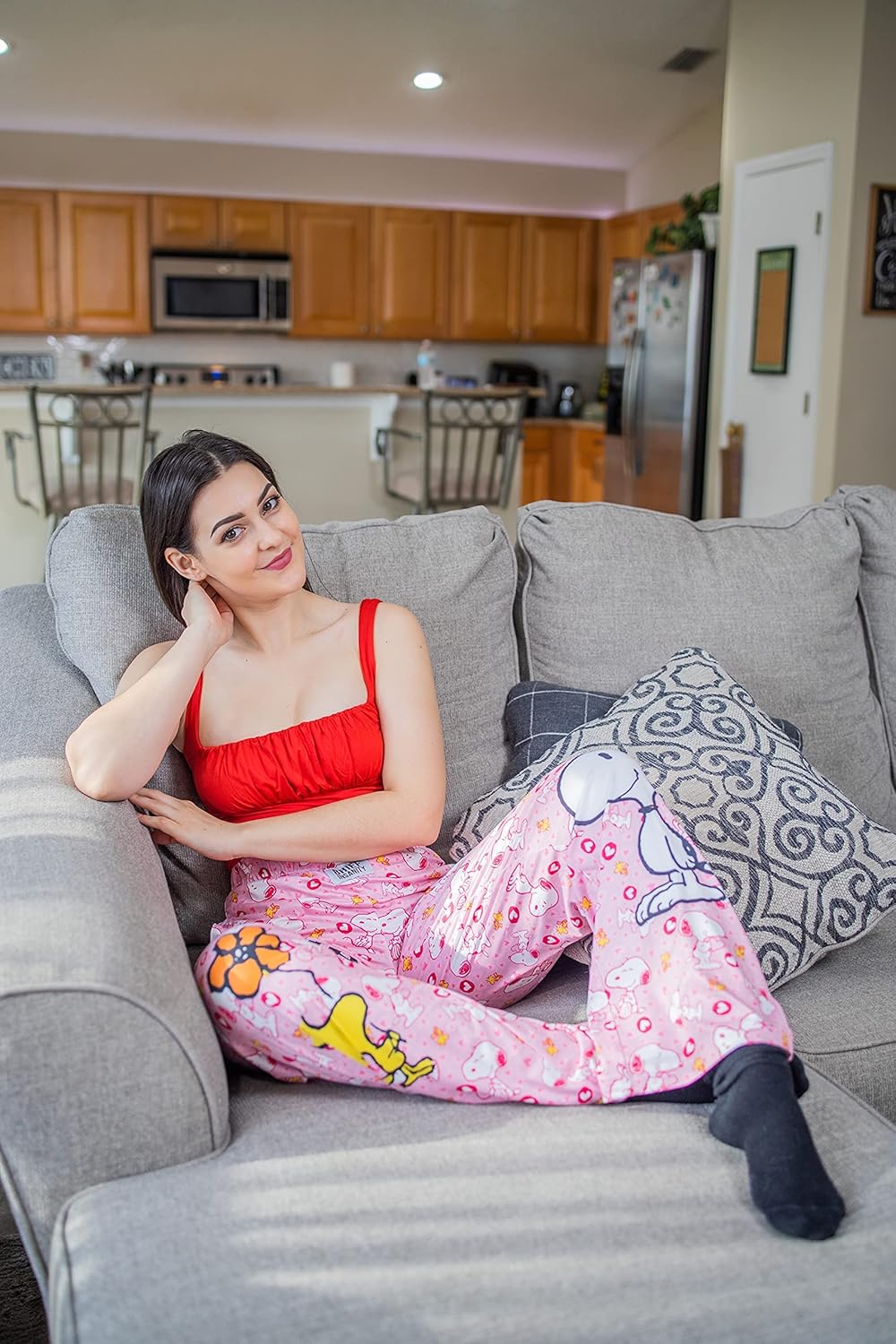 BRIEF INSANITY Peanuts Snoopy & Woodstock Unisex Lounge Pajama Pants | Smile You are Loved Sleep Bottoms - Image 3