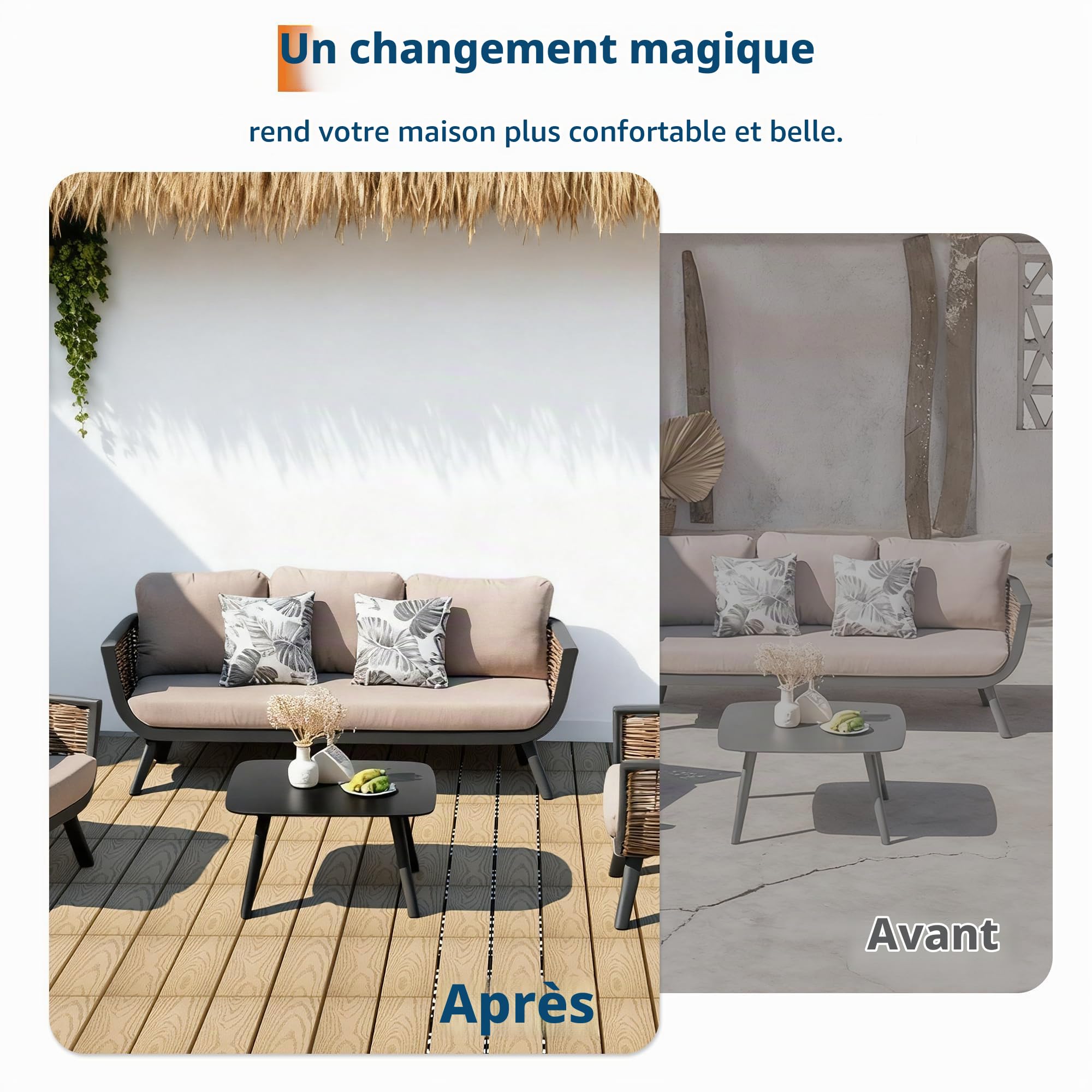 Dalles de terrasse clipsables en composite imitation bois,30 * 30cm Étanches et antidérapantes Idéal étenduérieur/intérieur Pour balcon, jardin, piscine, patio (Couleur teck, Lot de 9)