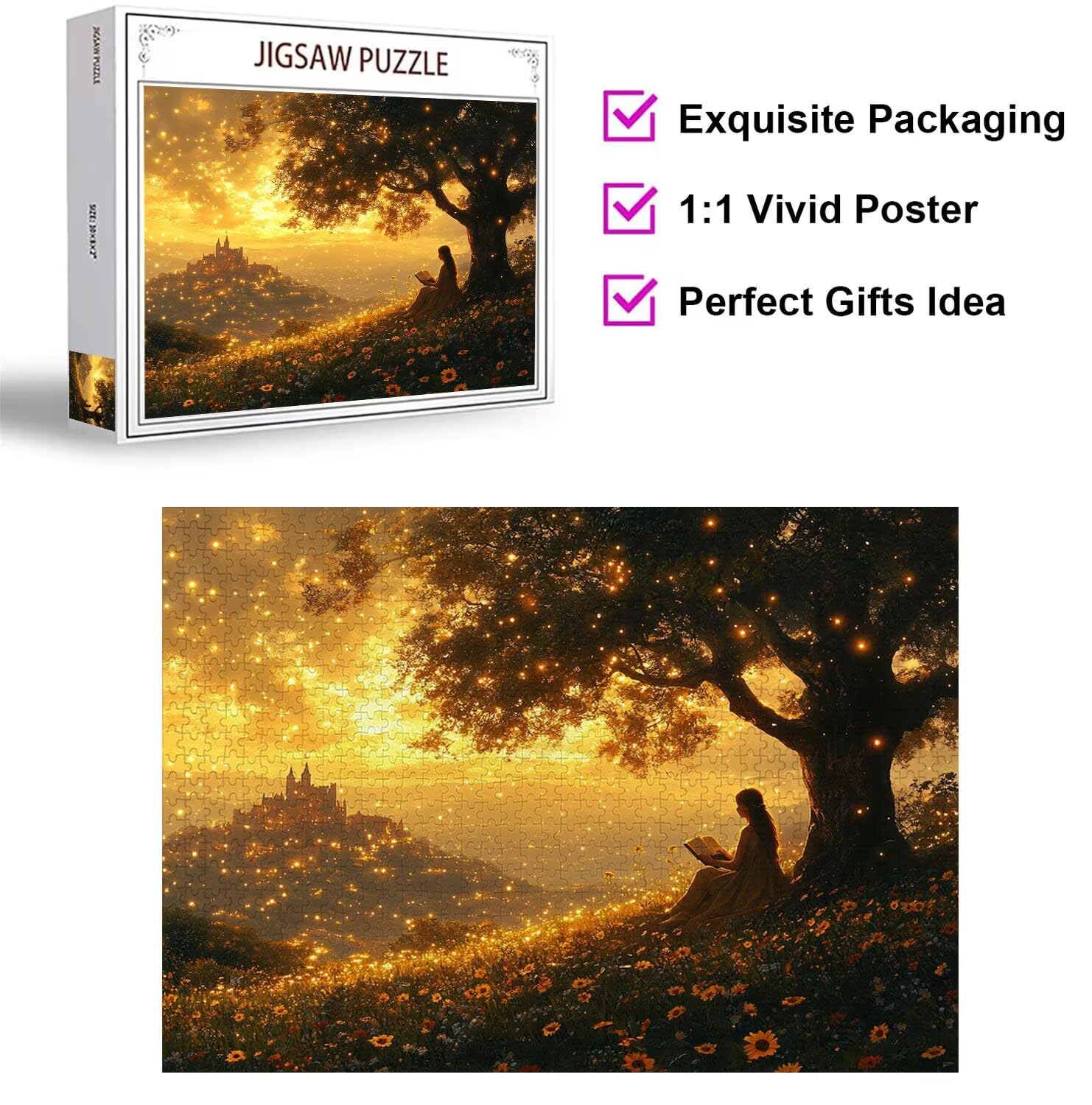 Puzzle 1500 sztuk Zachód słońca Trudne drewniane puzzle, n-464 | Niemożliwe wyzwanie, inteligentna gra zręcznościowa, gry logiczne dla całej rodziny, pomysł na prezent, drzewa