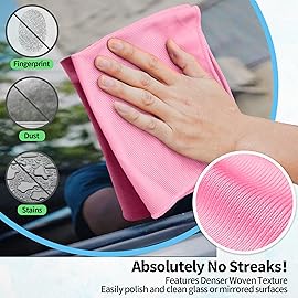 HOMERHYME Microfiber Cleaning Cloth, 12 Pack Window Glasses Cleaning Cloth, Reusable Lint-Free Streak Free Polishing Cloth Wipes for Stainless Steel, Eyeglasses, Mirrors, Screens & Lenses,12*12 Pink