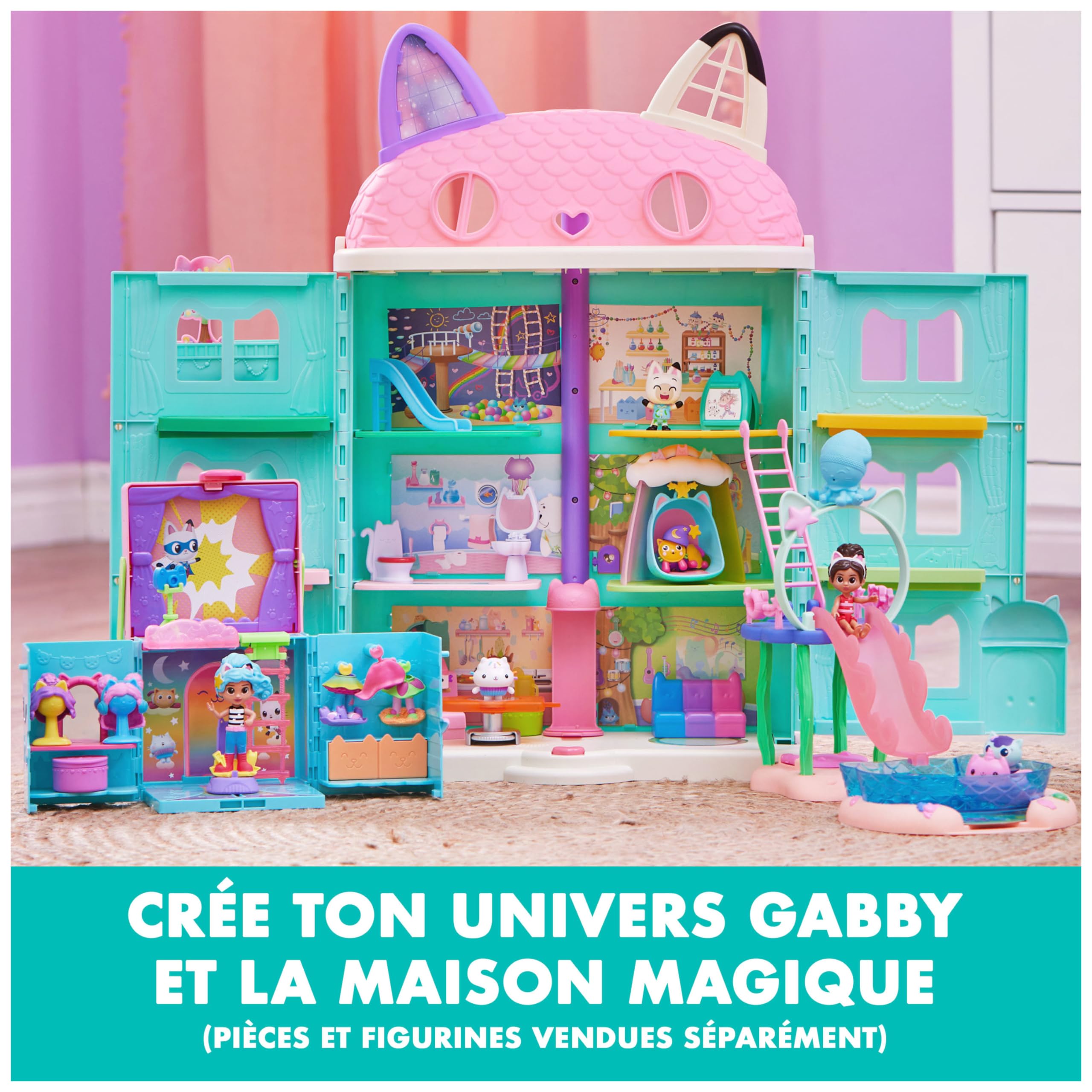 Gabby et la Maison Magique - Gabby Dollhouse - Piscine - 2 Figurines Et Accessoires - Queues de Sirène Qui Changent de Couleur - Dessin Animé Jouet Maison De Poupée - Jouet Enfant 3 Ans Et +