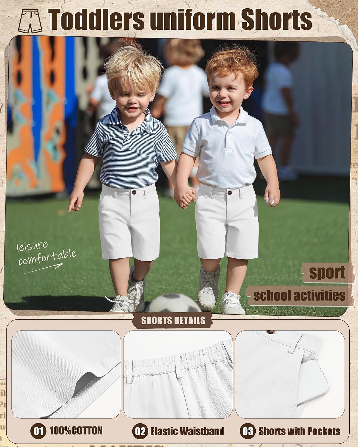 Halfchet Toddler Baby Boys Cotton Shorts Kids Bermuda Knee Button Loose Athletic Chino Baggy Uniform Sweat Shorts 18M-5T