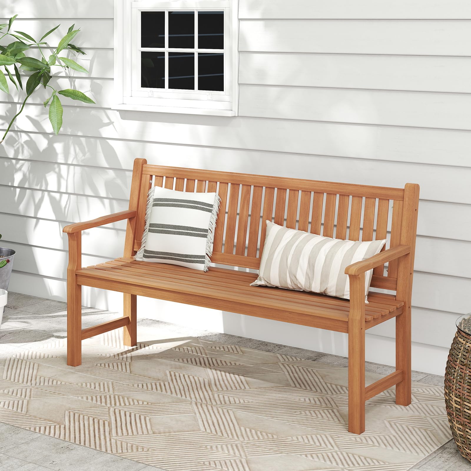 COSTWAY Gartenbank Holz, 3-Sitzer Holzbank wetterfest, Sitzbank, Balkonbank mit Armlehnen, Terrassenbank, Parkbank für Garten, Balkon, Terrasse, 150 x 53,5 x 89 cm