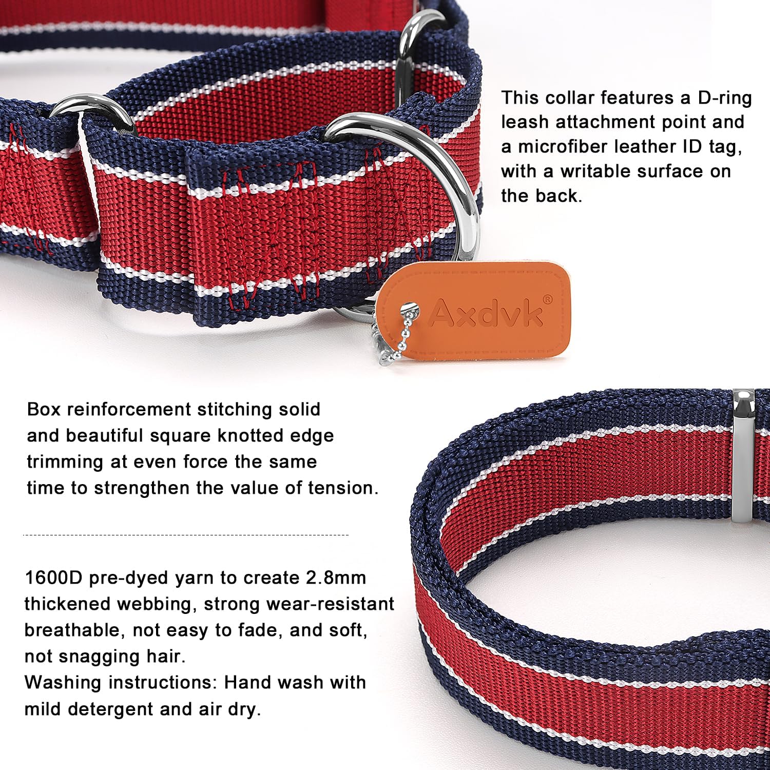 Martingale Collar 1.5 Inch Wide 1600D Extra Strong Anti Escape Nylon Dog Collar, No Pull Heavy Duty Pet Collars with 3-Color Stripe for Medium to Large Dogs (L, Orange & Gray)