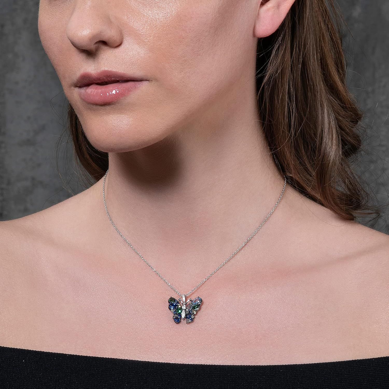 namana 925 Sterling Silver Butterfly Pendant Necklace for Women. Butterfly Necklace for Women with Blue Green - Image 3