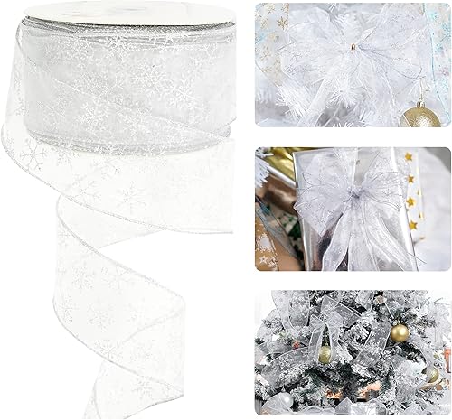 Miniatura 8 de HUIHUANG Cinta de copo de nieve con alambre de 2-12 pulgadas, cinta blanca de yute para coronas de Navidad, decoración de árboles, lazos,