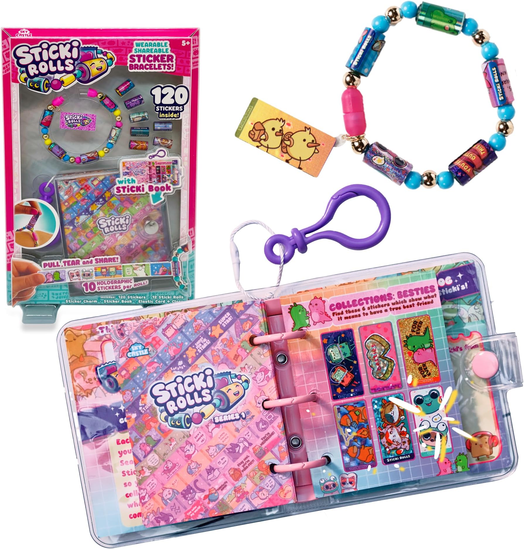 Sky Castle - Sticki Rolls Book Pack, Bracelets With Stickers, Kawaii Theme, 50 Stickers per Bracelet, 2 Extra Interchangeable Rolls, Includes a Notebook, Famous (TCR02000)