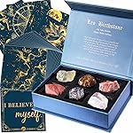 Faivykyd Leo Crystals Gift for Women, 6 Leo Zodiac Healing Stones w/ 50 Miracle Mantras Affirmation Cards, Spiritual Gifts for Positive Energy, Self-Care, Love & Wealth