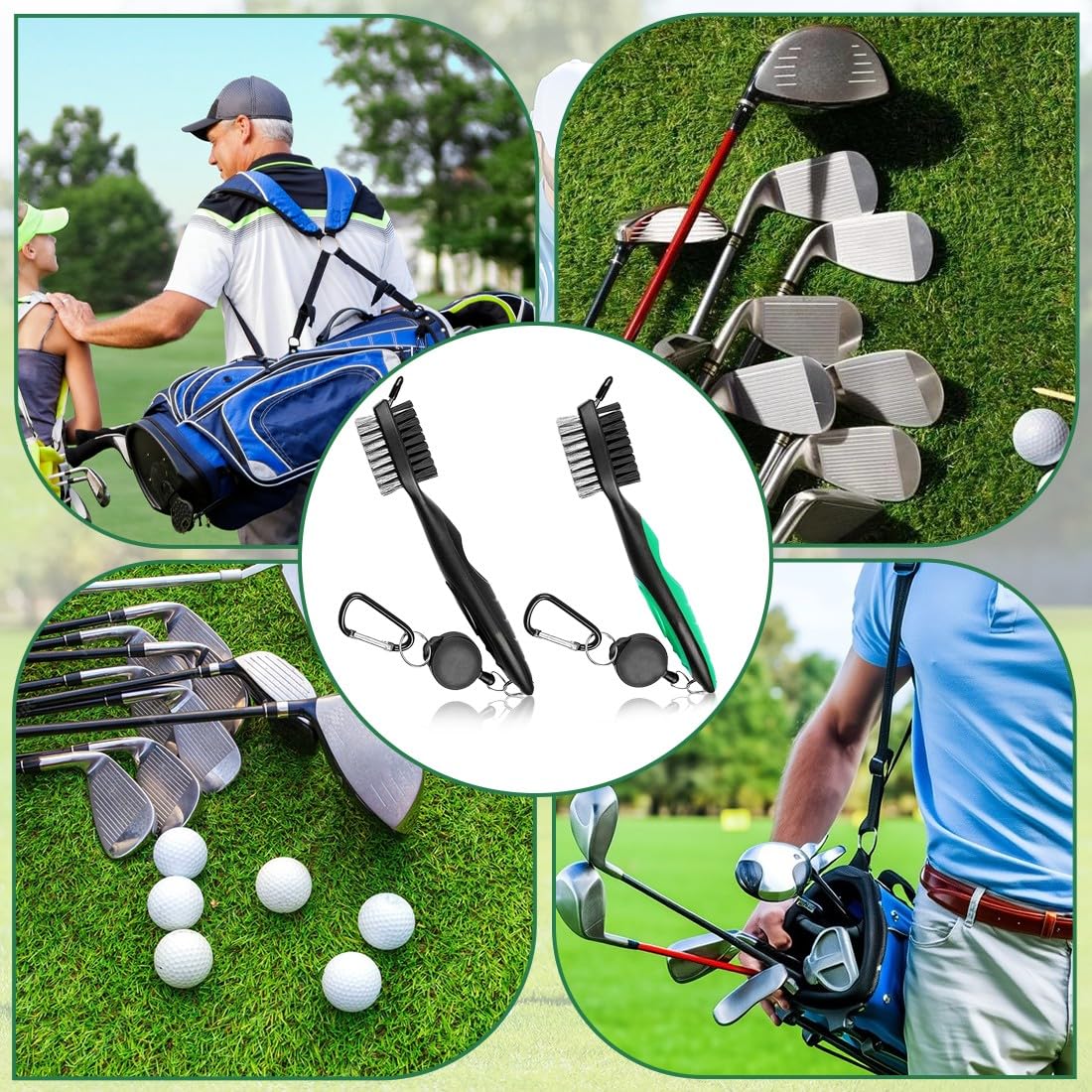 JEYORZY 2 Pcs Golf Spazzola per Mazze,2 in 1 Spazzola da Golf,Pulisci Scanalature per Mazze Retrattile Setole,Mazza da Golf Spazzole Groove per La Pulizia