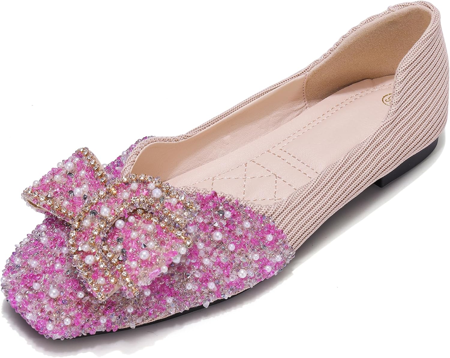Women's Rhinestone Flats Pointed Toe Low Heel Wedding Shoes Comfortable Women Dress Shoes
