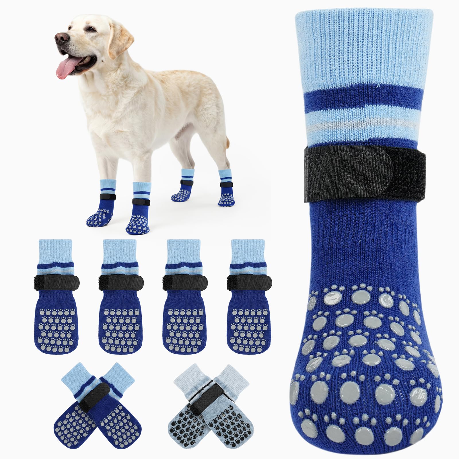 Kuoser Dog Socks, Non-Slip Dog Grip Sock for Hardwood Floors, No Twist Dog Boots & Paw Protectors 4 Pcs Anti-Scratch Hot Pavement Winter Snow Socks for Small Medium Large Senior Dogs, Grey M — view 10