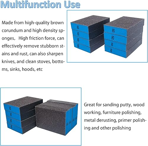 Miniatura 4 de 8 esponjas de lijado azul de grano 120, húmedo y seco, de doble uso, lavable y reutilizable, bloque de lijado de mano, ideal para madera, lijado de