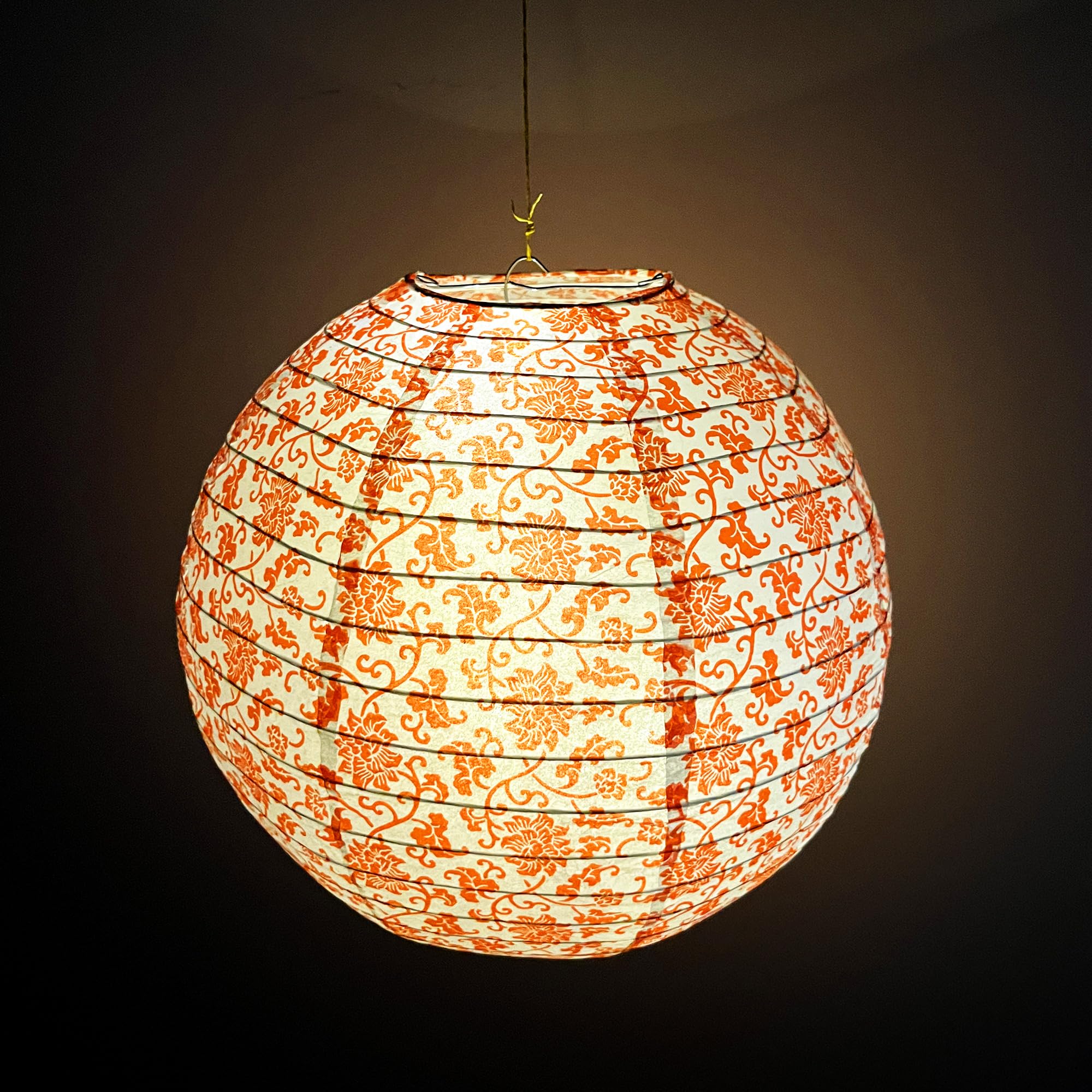 Paper Lampshade Hanging Light Shade 30cm, Oriental Ribbed Japanese Ceiling Fixture with Cherry Blossom & Floral Patterns - Image 3