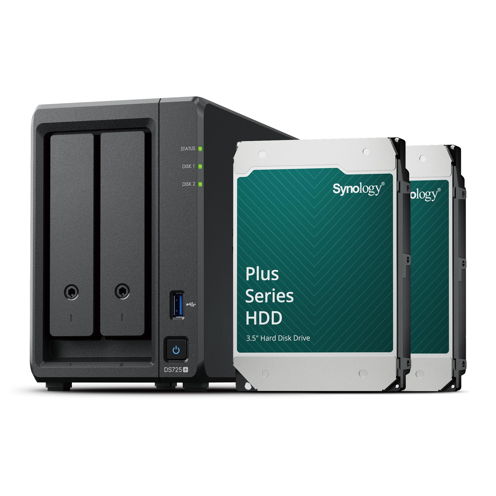 Synology DS725+ NAS 2 Baies AMD Ryzen R1600 Dual-Core 4 Go RAM 2 x 1 GbE LAN 8 To HAT3300-4T