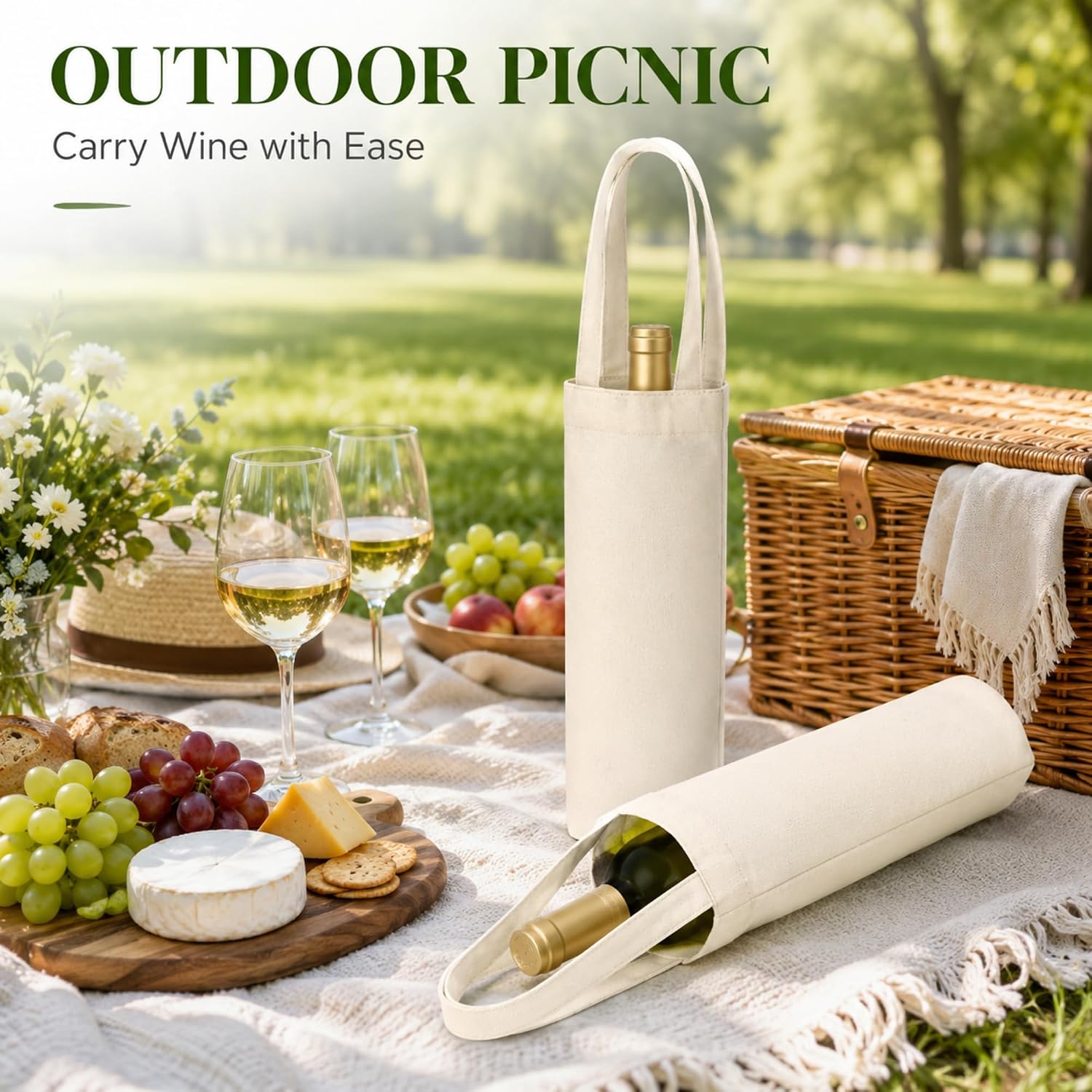 Hoolerry 48 Pcs Canvas Wine Bag with Handle Sublimation Blank Wine Tote