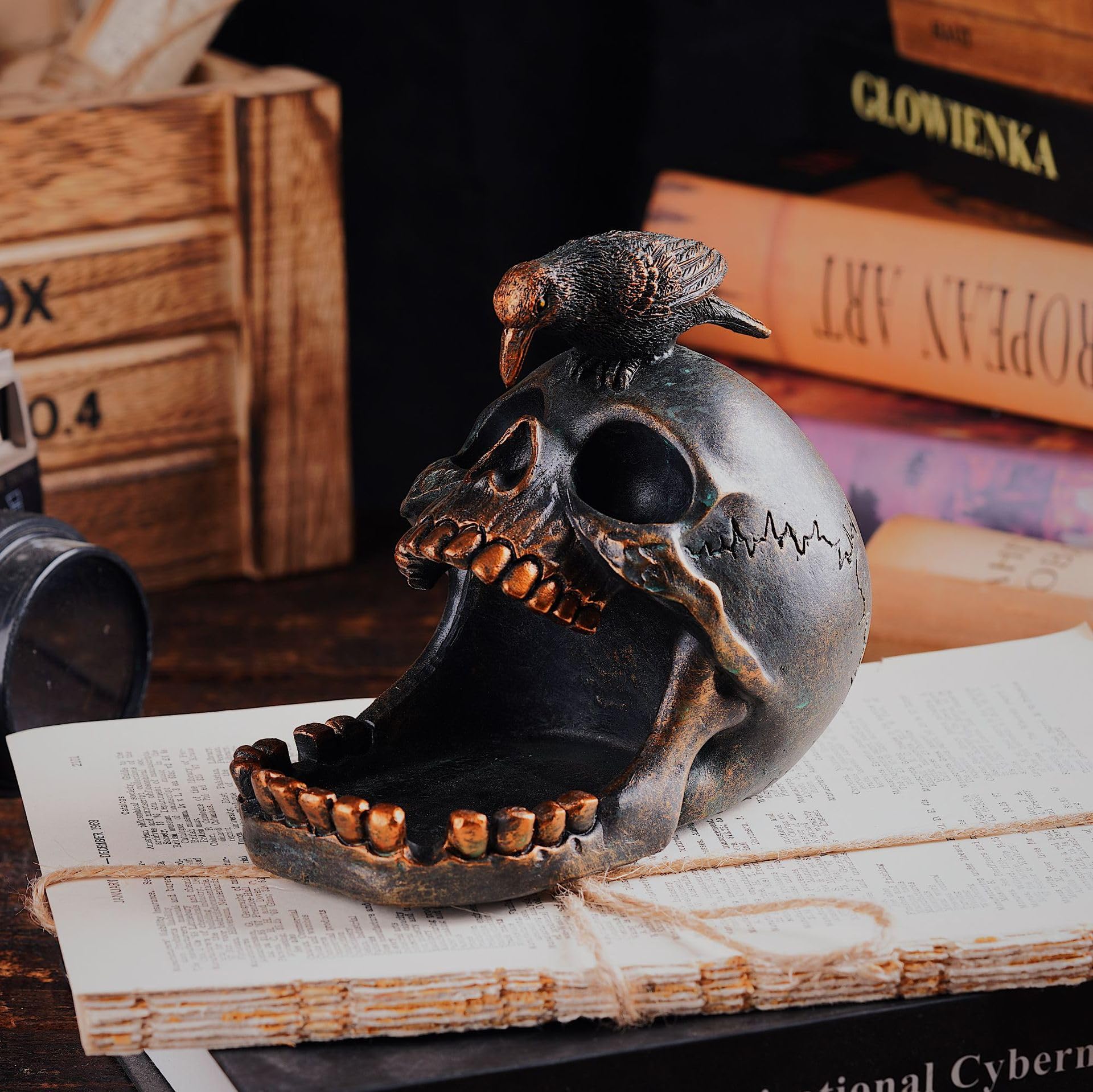 Amazon.com: Arola Skull Crow Decoration Desktop Organiser