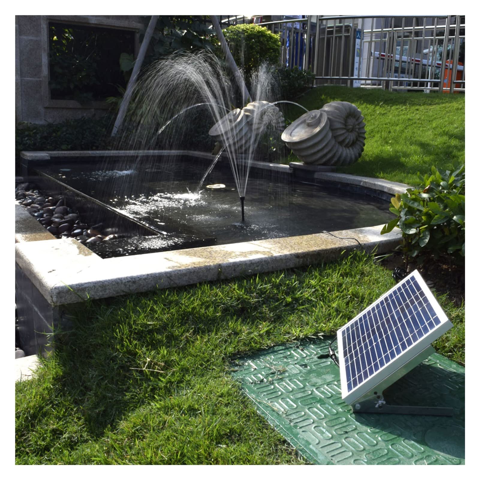 Bomba de Agua Solar, Fuente de agua con panel solar for piscina, estanque, jardín, aspersor con bomba y cabezales