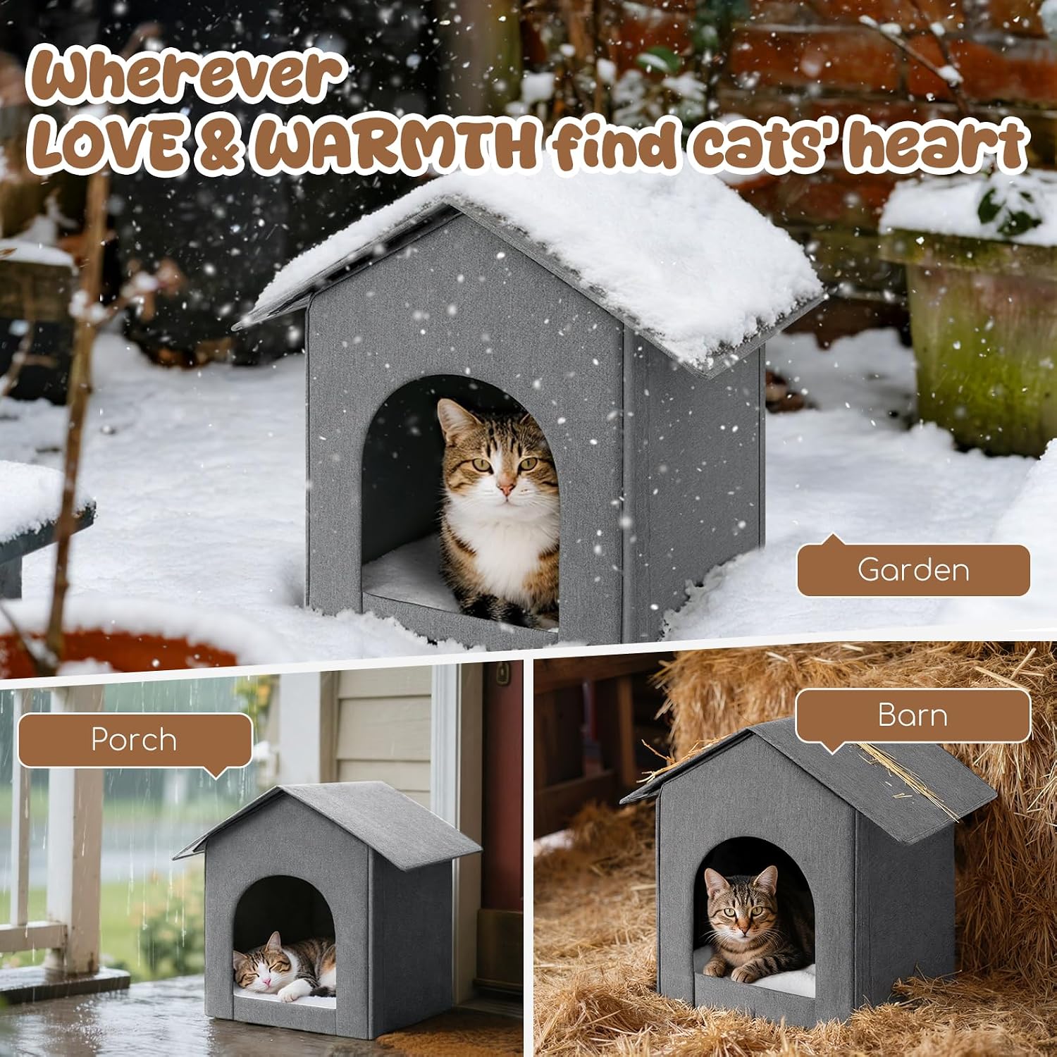 Outdoor Cat House, Stray Cat Shelter, Grey