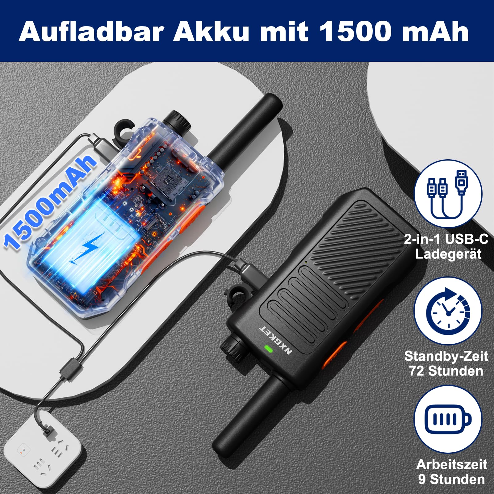 Walkie Talkies für Erwachsene, Lizenzfrei Professionelle PMR446 Walkie-Talkies mit 1500-mAh-Akkus, 5KM Große Reichweite, 16 Kanälen, 2-Wege-Funkgerät für Camping, Arbeit Kommunikation, 4er Set