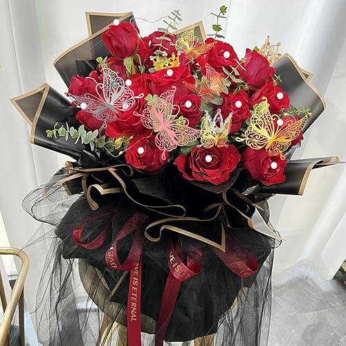 Miniatura 5 de Juego de 241 piezas de papel de regalo de ramo de flores, papel de regalo de flores impermeable, hojas de papel de regalo de ramo con cintas de