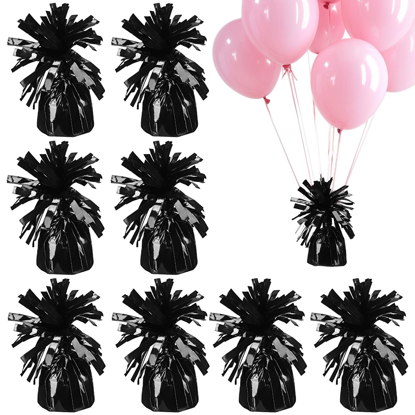 Lurrose Lot de 8 Pendentifs Ballons Noirs en Pet pour Mariage et Anniversaires, Poids de Ballons Stables et Réutilisables Design Unique et Compact