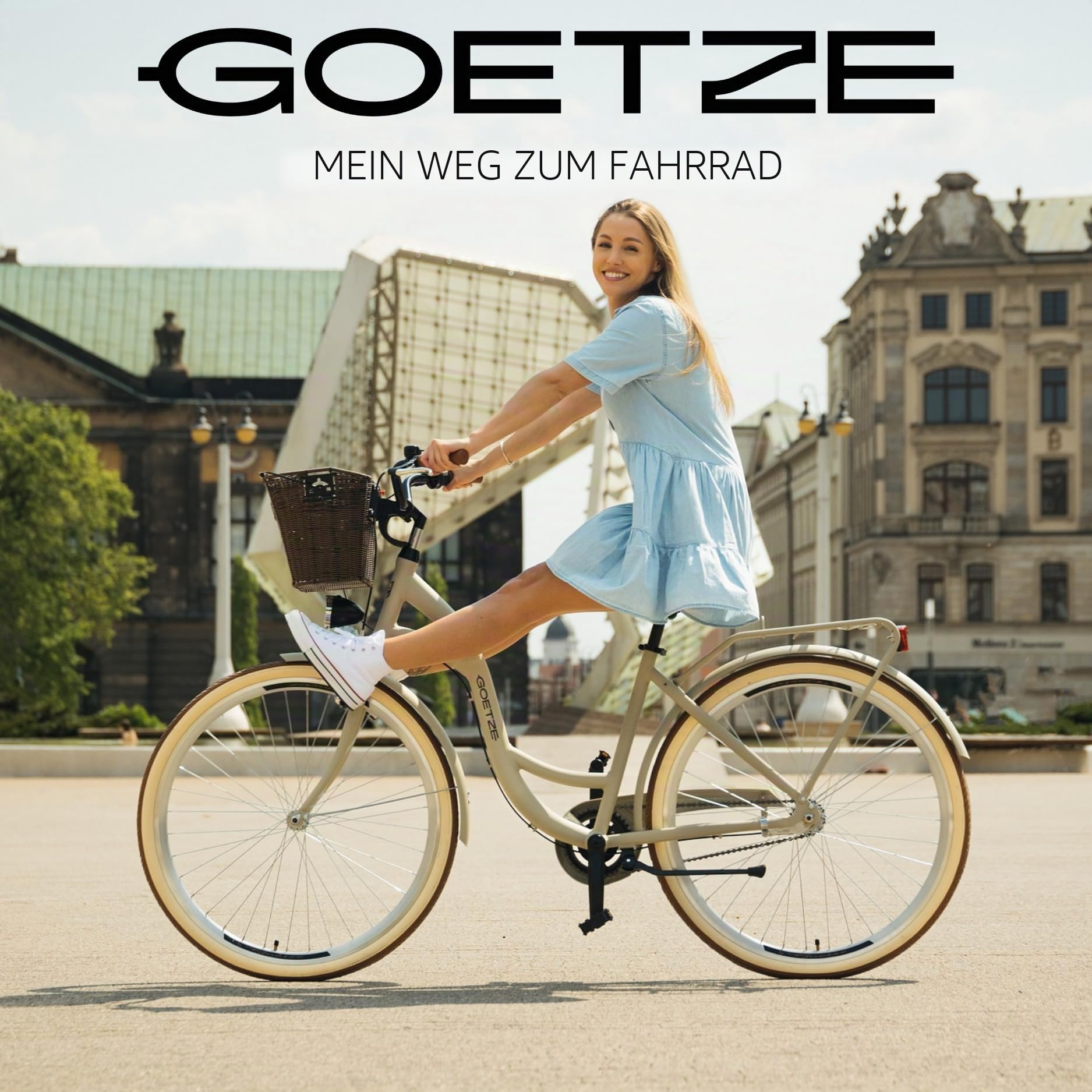 Goetze Style Damen Citybike 28 Zoll, Retro Fahrrad mit 3-Gang | Tiefeinsteiger, Shimano Nexus Nabenschaltung mit Rücktritt, LED-Beleuchtung, Rattankorb, Gepäckträger und Klingel